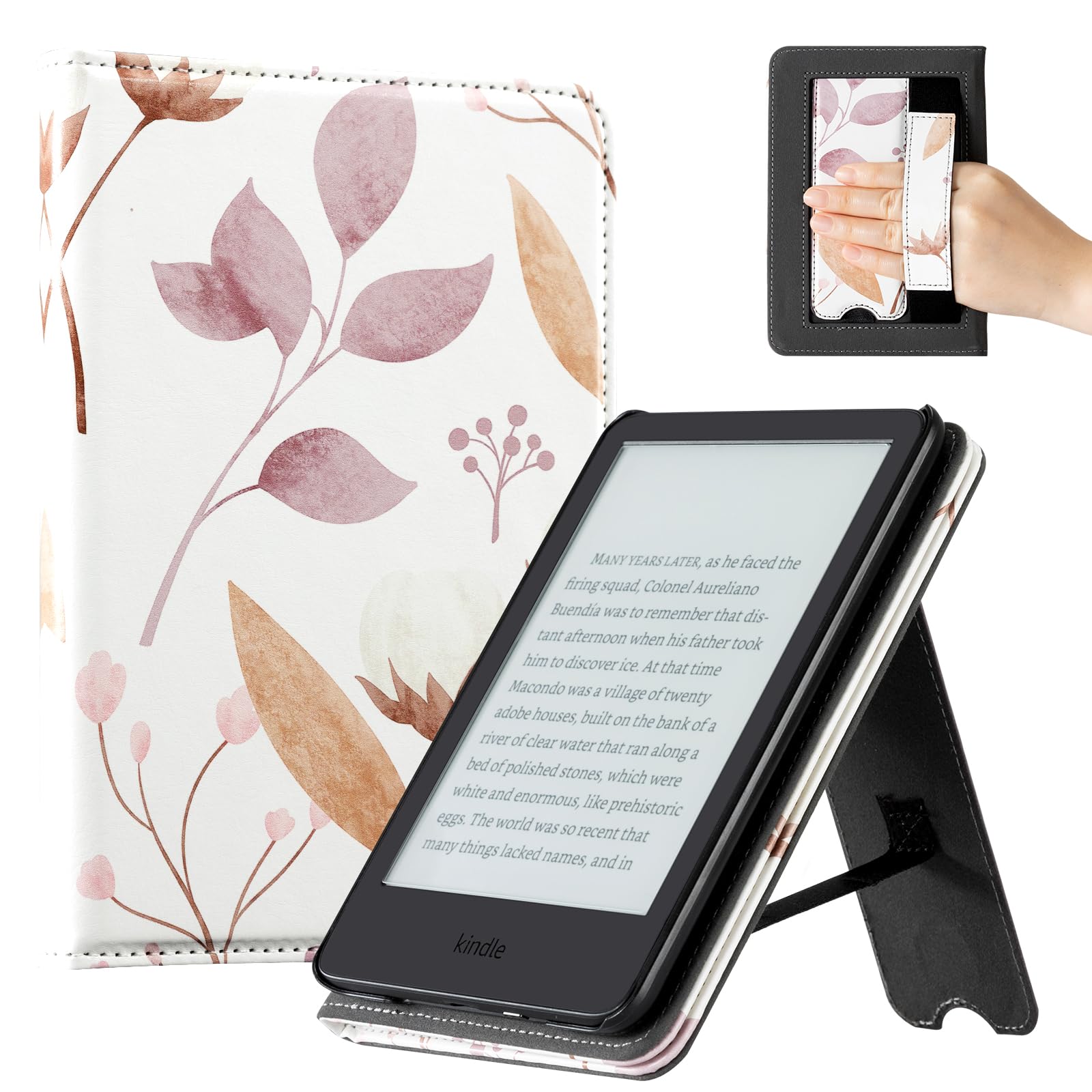 CoBak Case for 6" E-Reader - PU Leather Smart Cover with Auto Sleep/Wake &amp; Hand Strap, not Compatible with Kobo Clara,Gardenia