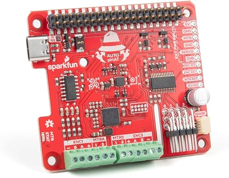 SparkFun Auto pHAT Compatible with Raspberry Pi Google Coral NVIDIA Jetson and More All in One Robotics Package Quickly add functionality to Single-Board Computers Drive 2 Small DC Motors & 4 servos