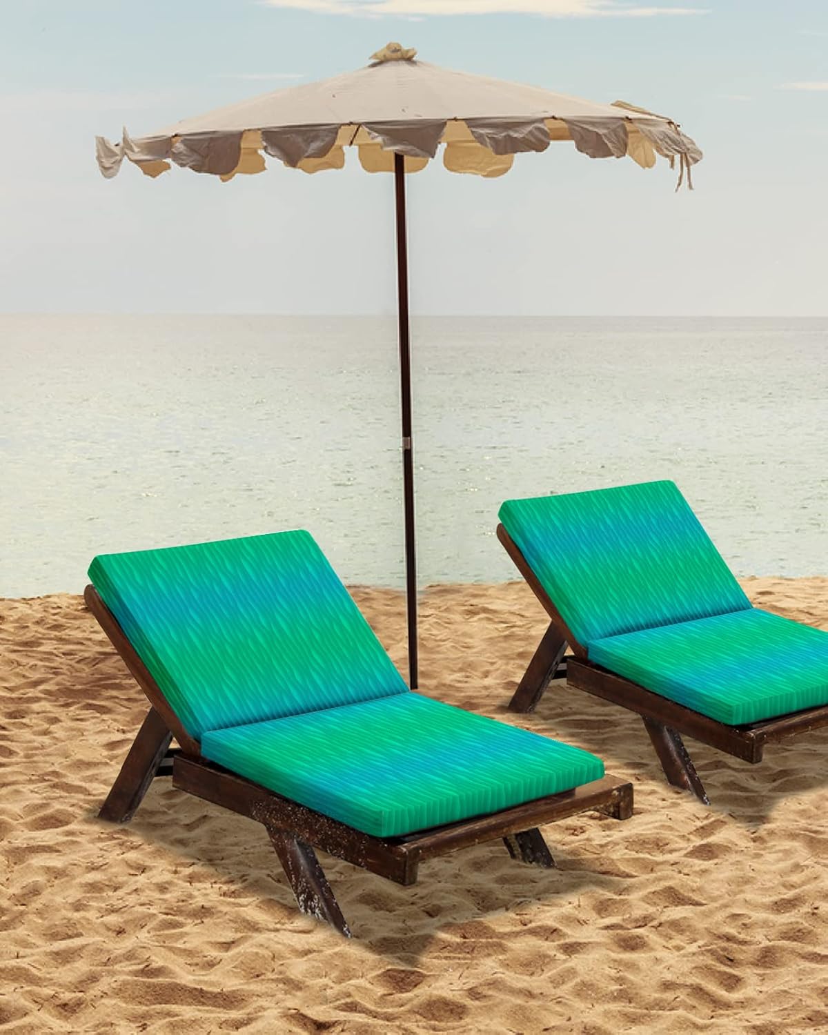 Green Summer 2 Pack Waterproof Cushion Covers with Ties, Outdoor Patio Chair Seat Cushion Slip Covers Replacement Minimalist Geometric Abstract Gradient 20''x18''x4''