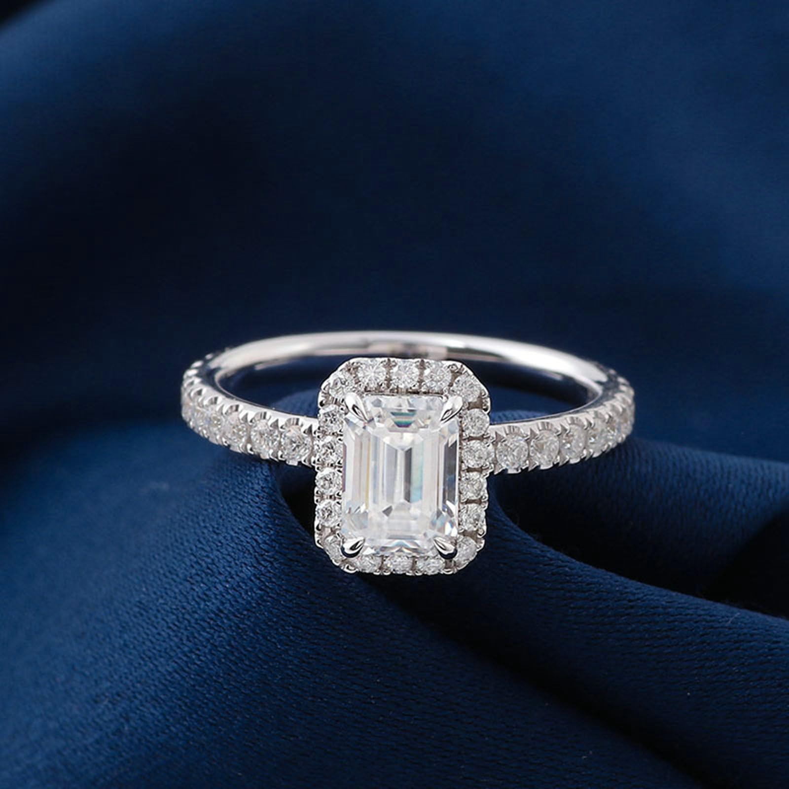 Pierścionek damski, pierścionek zaręczynowy dla kobiet, 14-karatowe białe złoto, elegancki półwieczność z moissanitem prostokątny 1ct-3ct pierścień vintage białe złoto na obietnicę