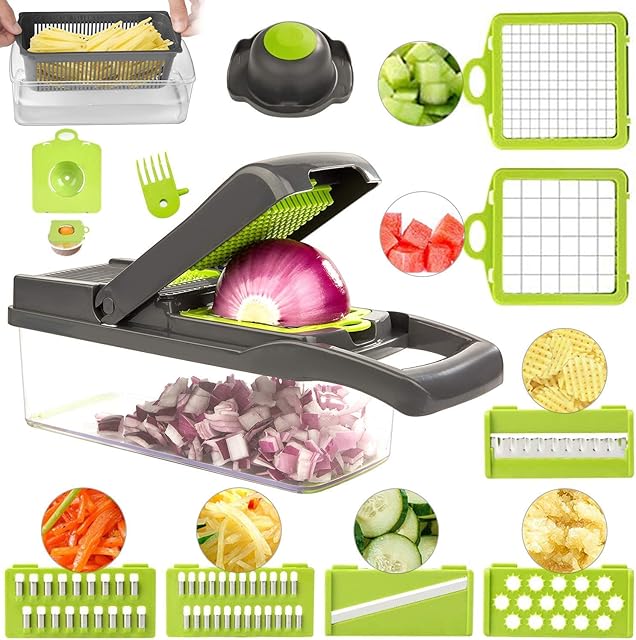 FUKTSYSM Mandolin Slicer - Newest Design Vegetable Chopper, 15 in 1 Mandoline Slicer Adjustable Vegetable Cutter, Vegetable Cutter with Julienne Grater Include Clean Brush and Hand Guard