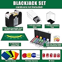 Vista 2 de Aoriher Juego de Blackjack Casino, incluye 300 fichas de póquer, fieltro de casino, 1 barajador automático de tarjetas de 6 barajas, bandeja de Verde