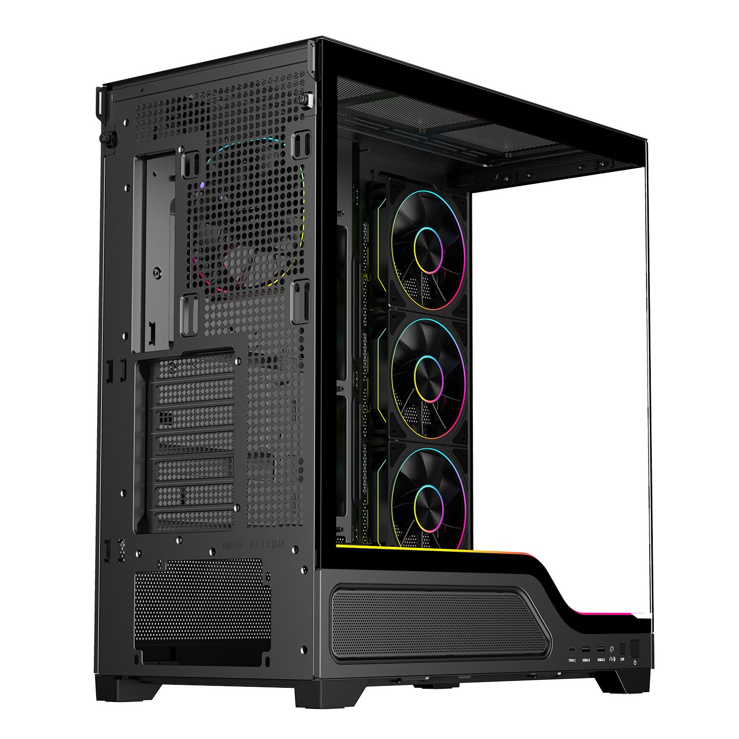 Itek Case Gaming SHOWBUI WAVE 82B - Tower ATX con 4 ventole ARGB 12 cm incluse - 2xUSB3, Type-C- e paratia frontale e laterale in vetro temp scuro