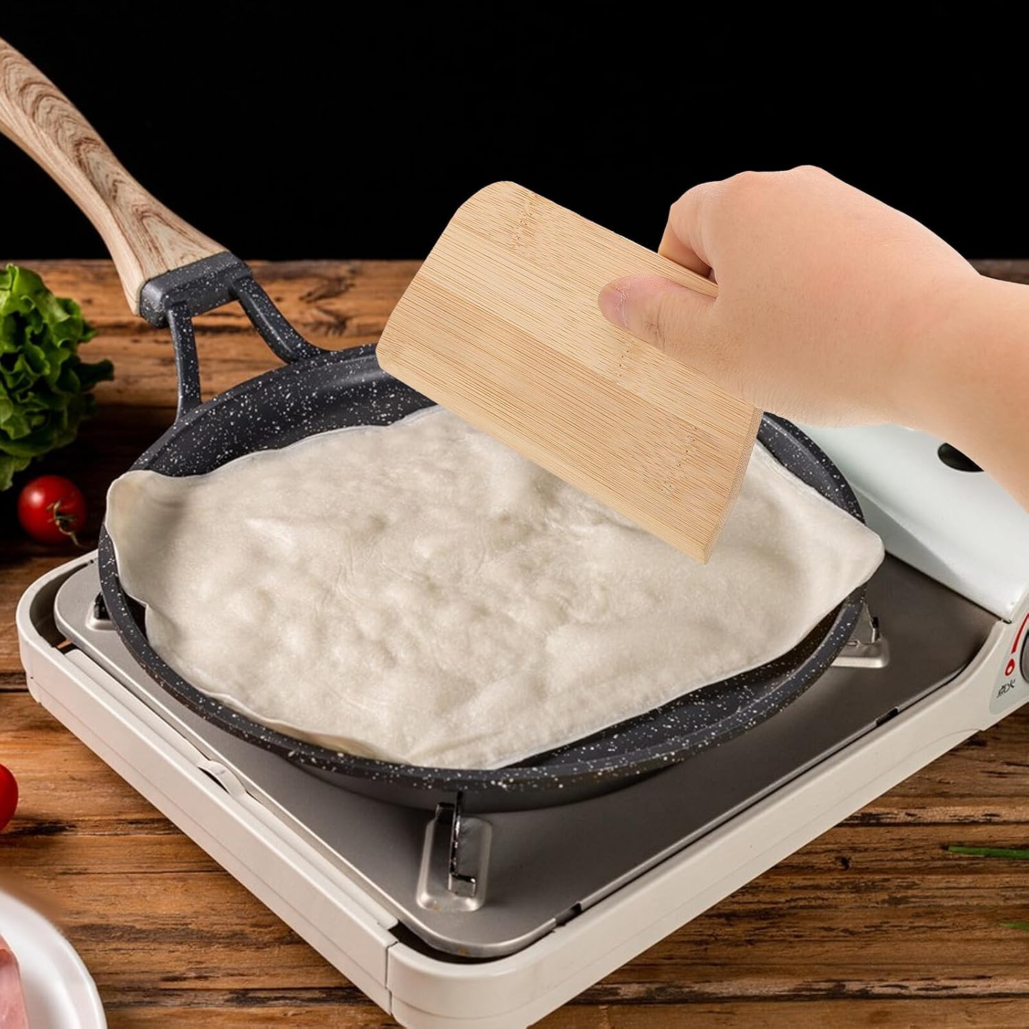 4pcs Bamboo Crepe Spatula Set, Lightweight Bench Scraper