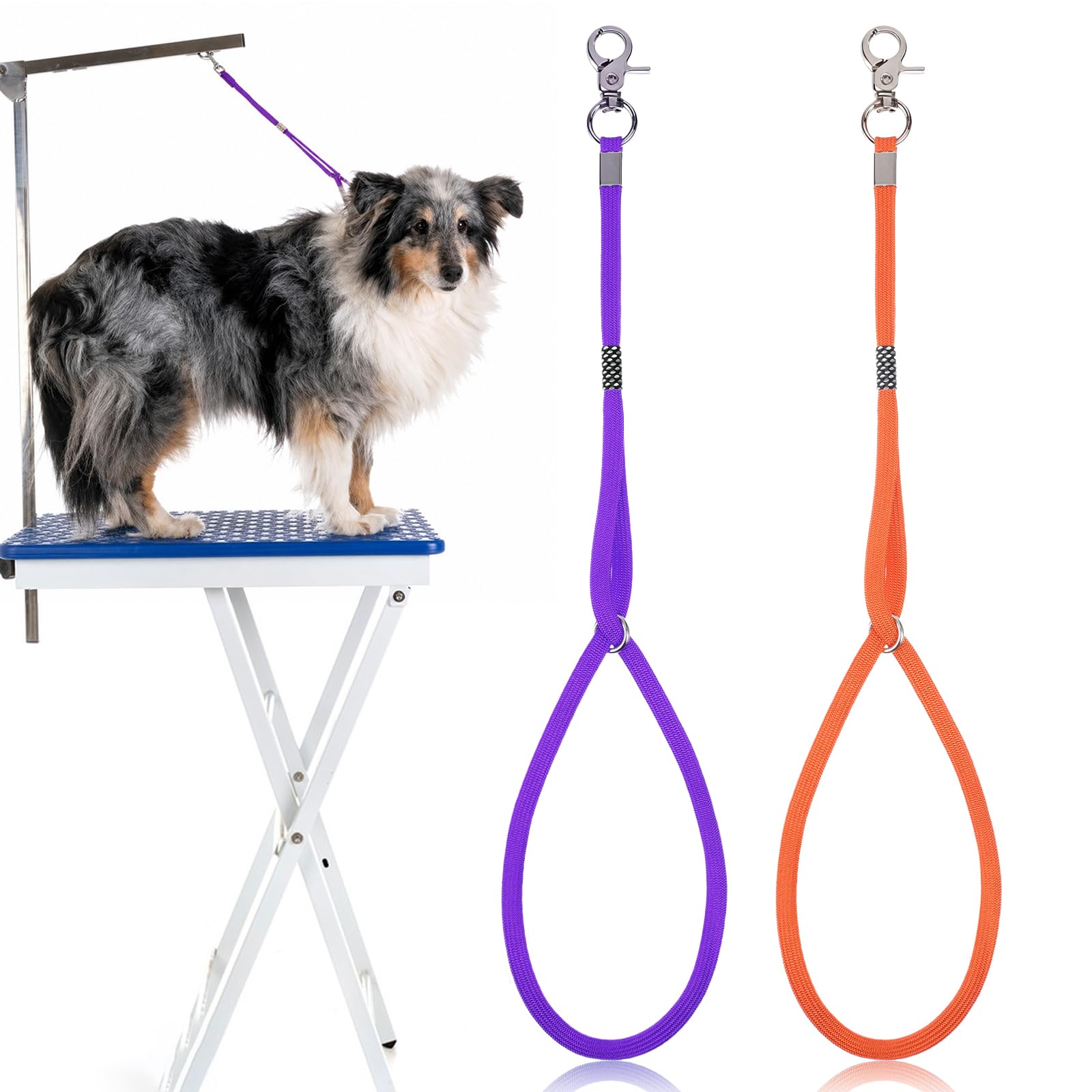 Dog Grooming Leash, 2 Pcs Adjustable Pet Dog Grooming Loop | Nylon Restraint Noose Fixed Dogs Cat Safety Tether Straps Standard Dog Leashes for Pet Grooming Table Bathtub (Orange, Purple