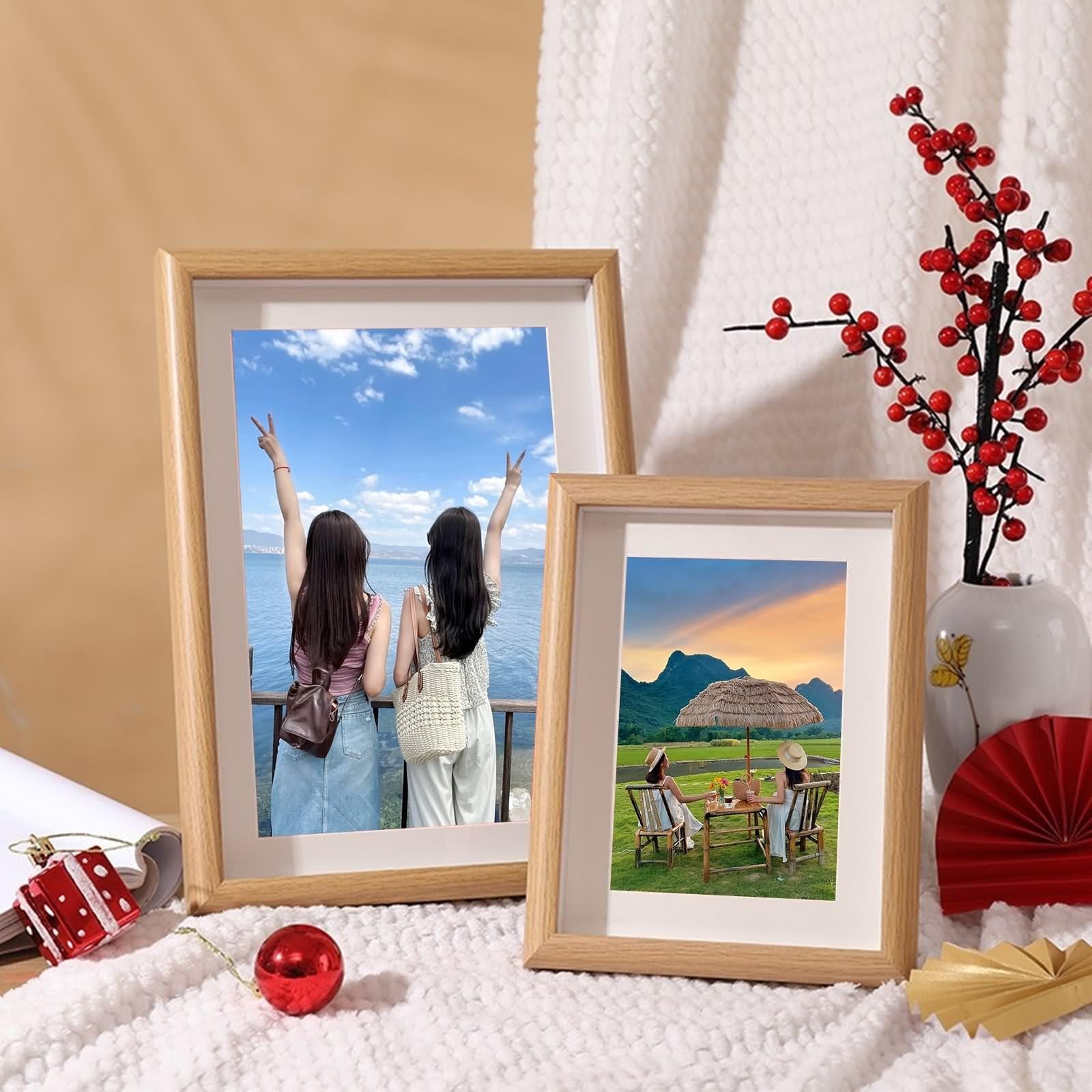 Picture Frame Square, ramka na zdjęcia, 20 x 20 cm, kolor dębu, do postawienia na stole ze szkła, dla mamy, przyjaciółki, na prezent