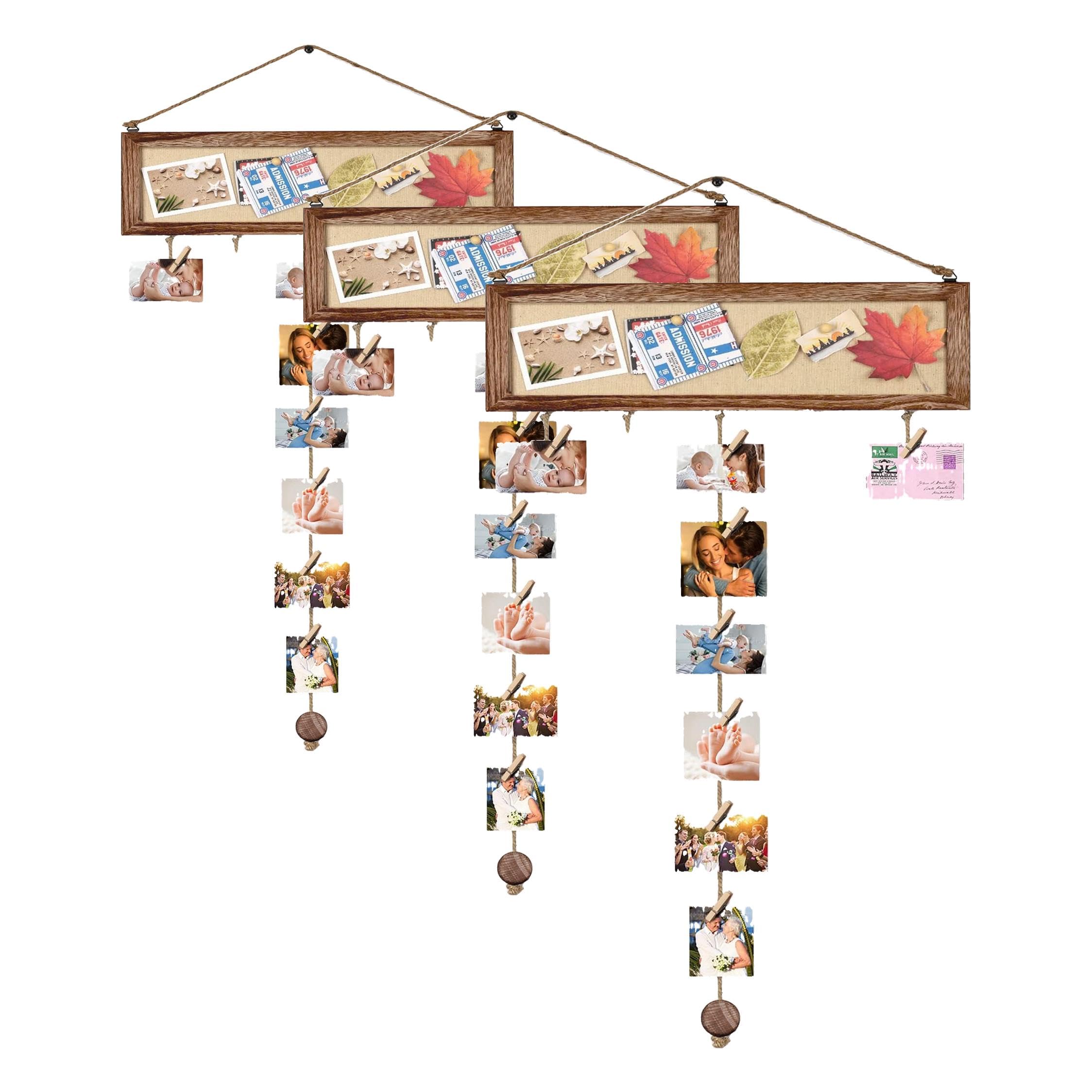 Bikoney Picture Frames Collage Wall Decor Hanging Photo Display Multi Pictures Organizer with Wood Bulletin Board Photo Board 30 Clips and 6 Pushpins for Room (Carbonized Black) (Pack of 3)