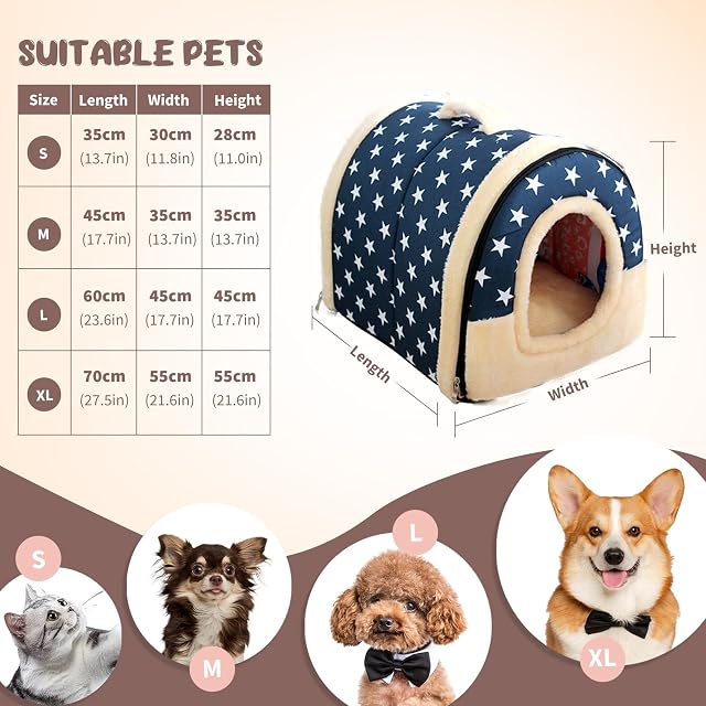 Foto 3 de 7 de PETCUTE Casa Cama para Perros Casa para Mascotas Caseta para Perro Gato Interior con Cojín removible