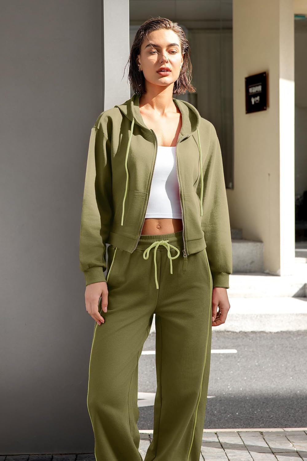Panadila Womens Sweatsuits 2 Piece Set Zip Up Hoodie and Barrel Sweatpants Piping Sweatshirt Tracksuit Lounge Set - Image 6