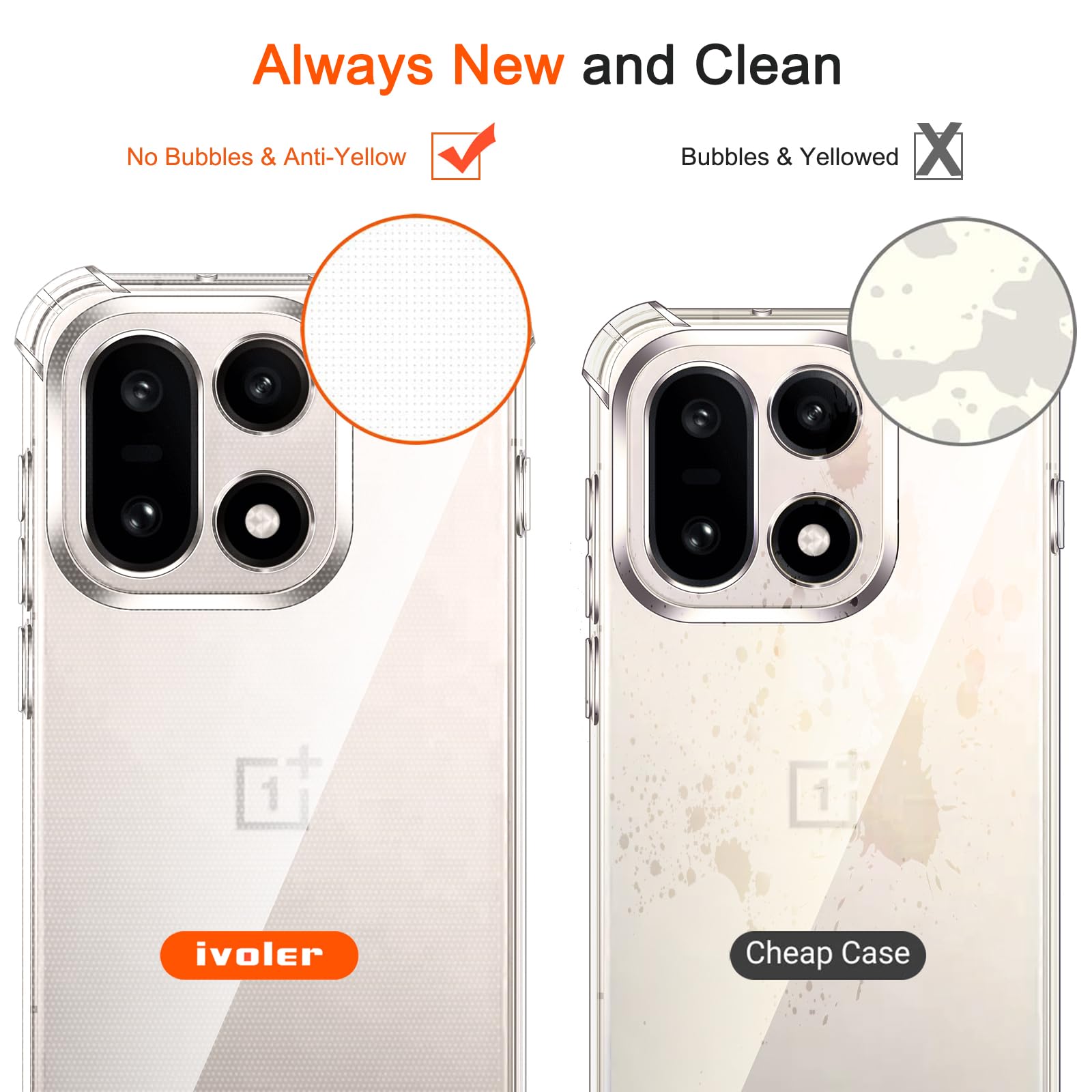 iVoler Etui 3 w 1 do Oneplus 15 z 2 sztukami szkła hartowanego, przezroczysta, odporna na wstrząsy obudowa, cienka miękka silikonowa obudowa ochronna z TPU