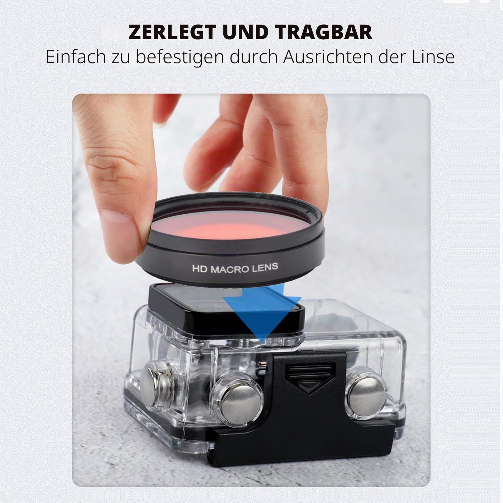 58mm Rotfilter, Action Kamera Rot Tauchfilter mit 16X Makro Nahaufnahme Optischer Glaslinsenfilter für GOPRO 5