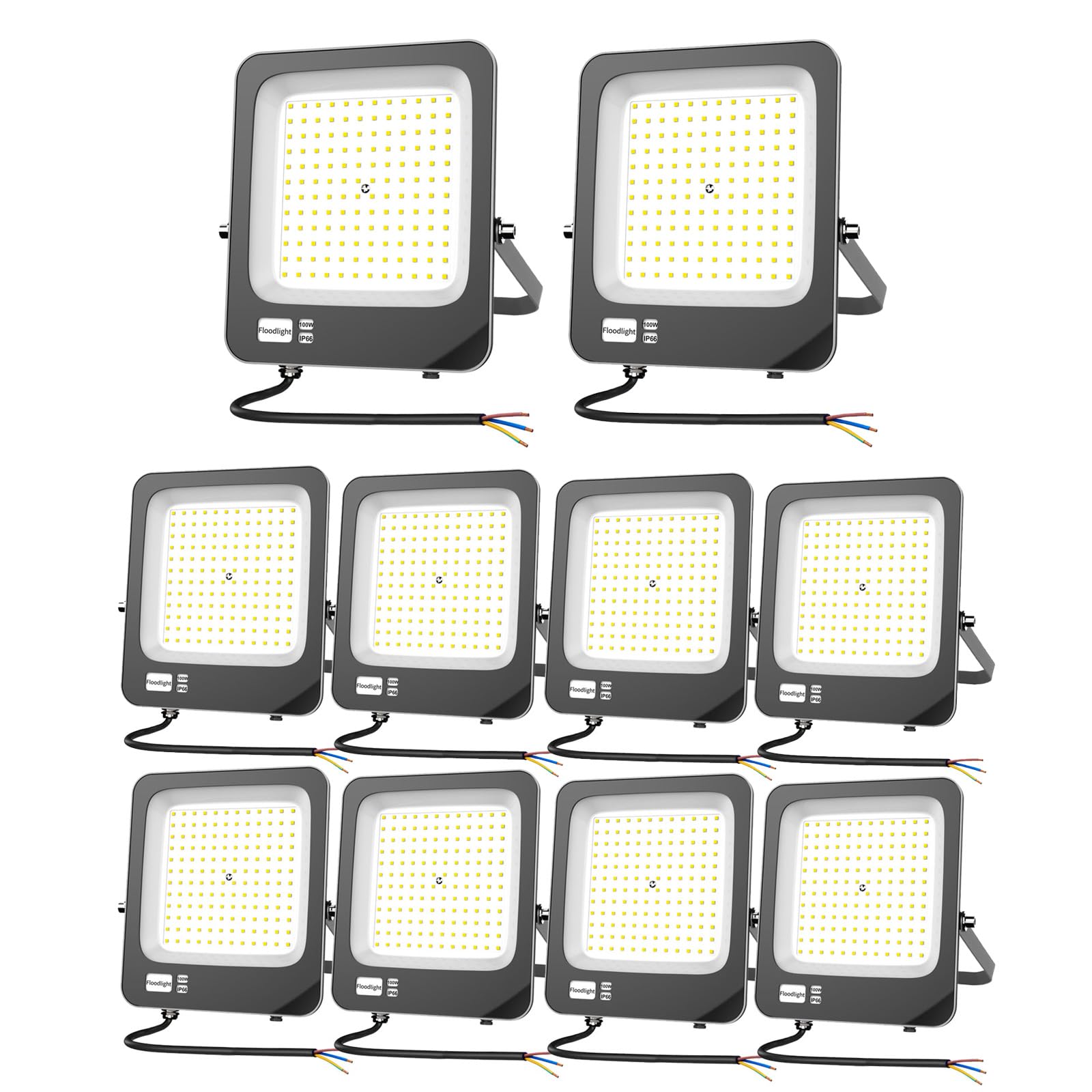 LED Strahler Außen 100W, Fosingut Superhell LED Scheinwerfer Innen,Kaltweiß Flutlicht Werkstattlampe,IP66 Wasserdicht Wandleuchte Außenstrahler,Baustrahler led Fluter für Garten,Keller,Garage-10pcs