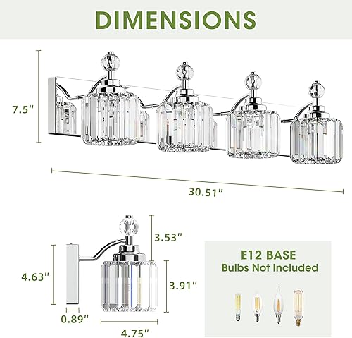 Miniatura 2 de Espird Moderna lámpara de cristal para tocador de baño, 4 luces, accesorios de iluminación de acero inoxidable sobre el espejo, luces cromadas para