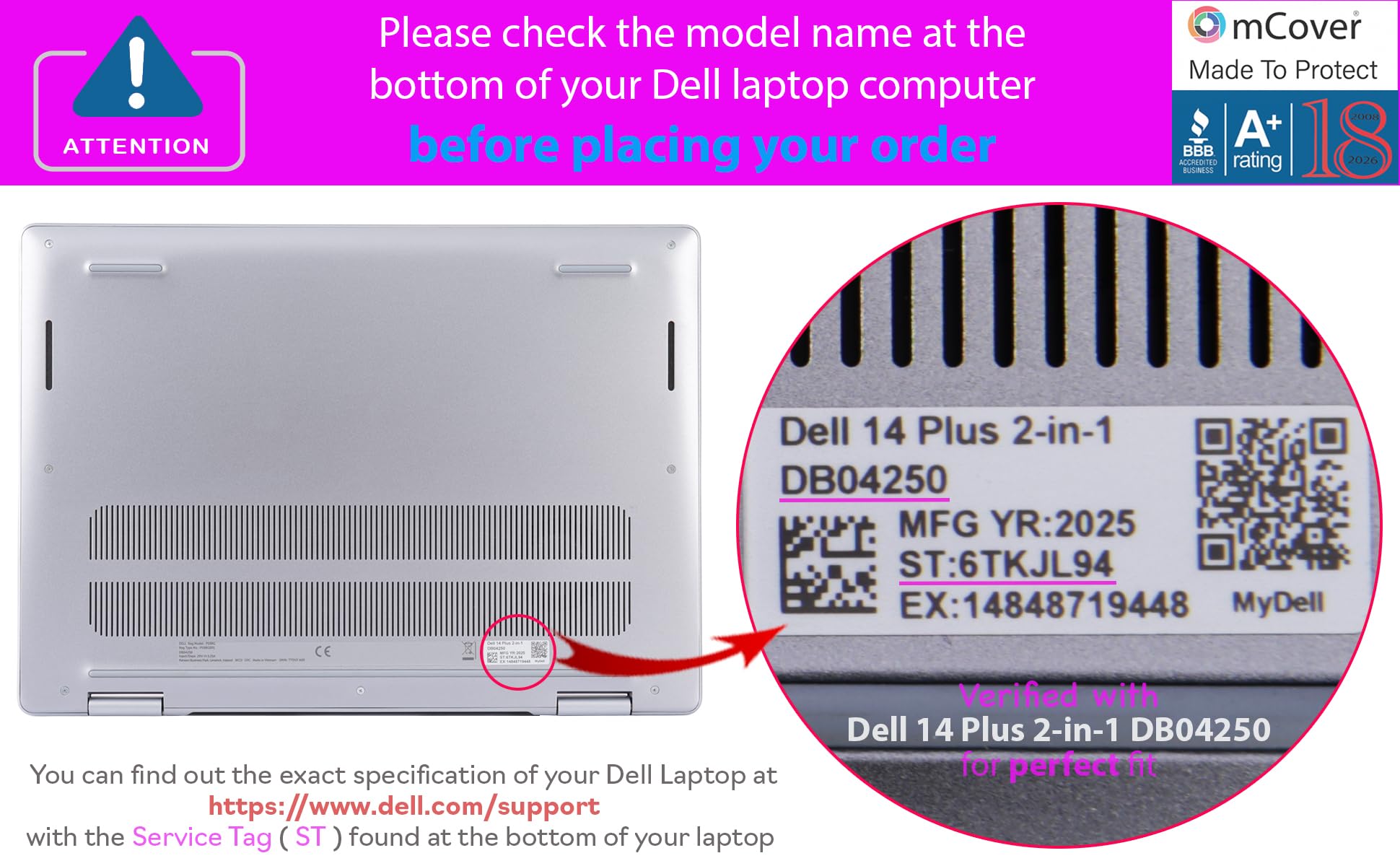 mCover Funda solo compatible con Dell 14 Plus 2 en 1 DB04250 / DB04255 Windows de 14 pulgadas 2025-2026 (no es compatible con ningún otro modelo Dell), transparente