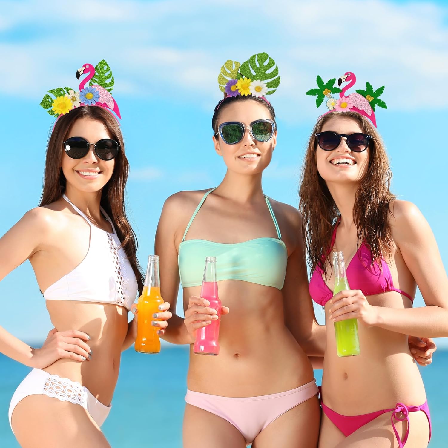 AIUPUOC Hawaiian Headband Flamingo Flower Headpiece Summer Accessories for Women Tropical Beach Hawaii Party Floral Leaves - Image 6