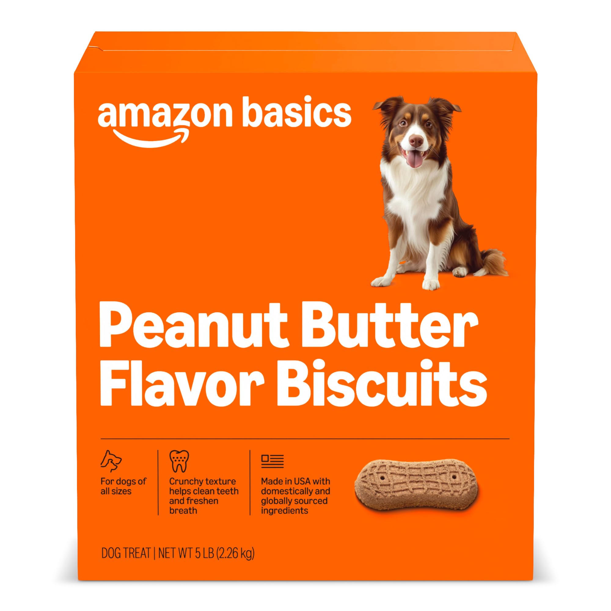Amazon Basics Crunchy Dog Biscuits Peanut Butter Flavor Dog Treats 5 lb. Box