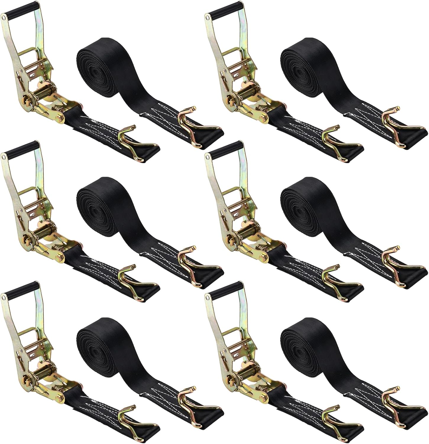 NovelBee 6 Pack Ratchet Straps,2 Inch x 20 Feet Tie Down Straps Ratchet with Double J Hook,8000 LBS Break Strength,Heavy Duty Cargo Ratchet Straps for Truck,Trailers,Motorcycle,Car Roof