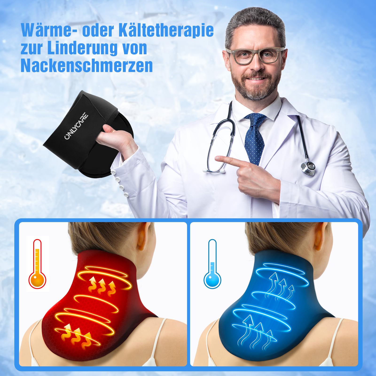 ONLYCARE Nacken Kühlpads – Upgraded Kühlakku Gel Lindert Nackenschmerzen, Warm- und kühlkompresse, Wärmekissen mikrowelle, Lindert Sportverletzungen, Schwellungen, Bürostress