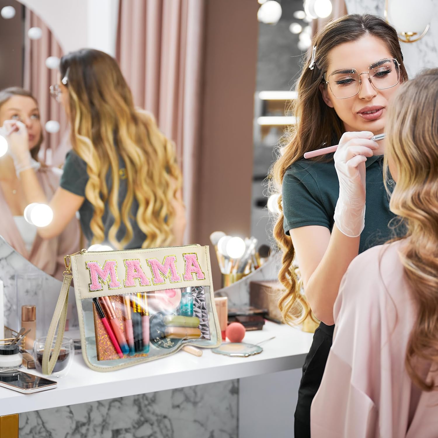 Buryeah 4 Pcs Chenille Letter Pouch Flat Nylon Clear Snack Bags Flat Multipurpose Zipper Makeup Bag for Travel Toiletry Bag Water-proof Cosmetic Pouch for Women(Simple Style)