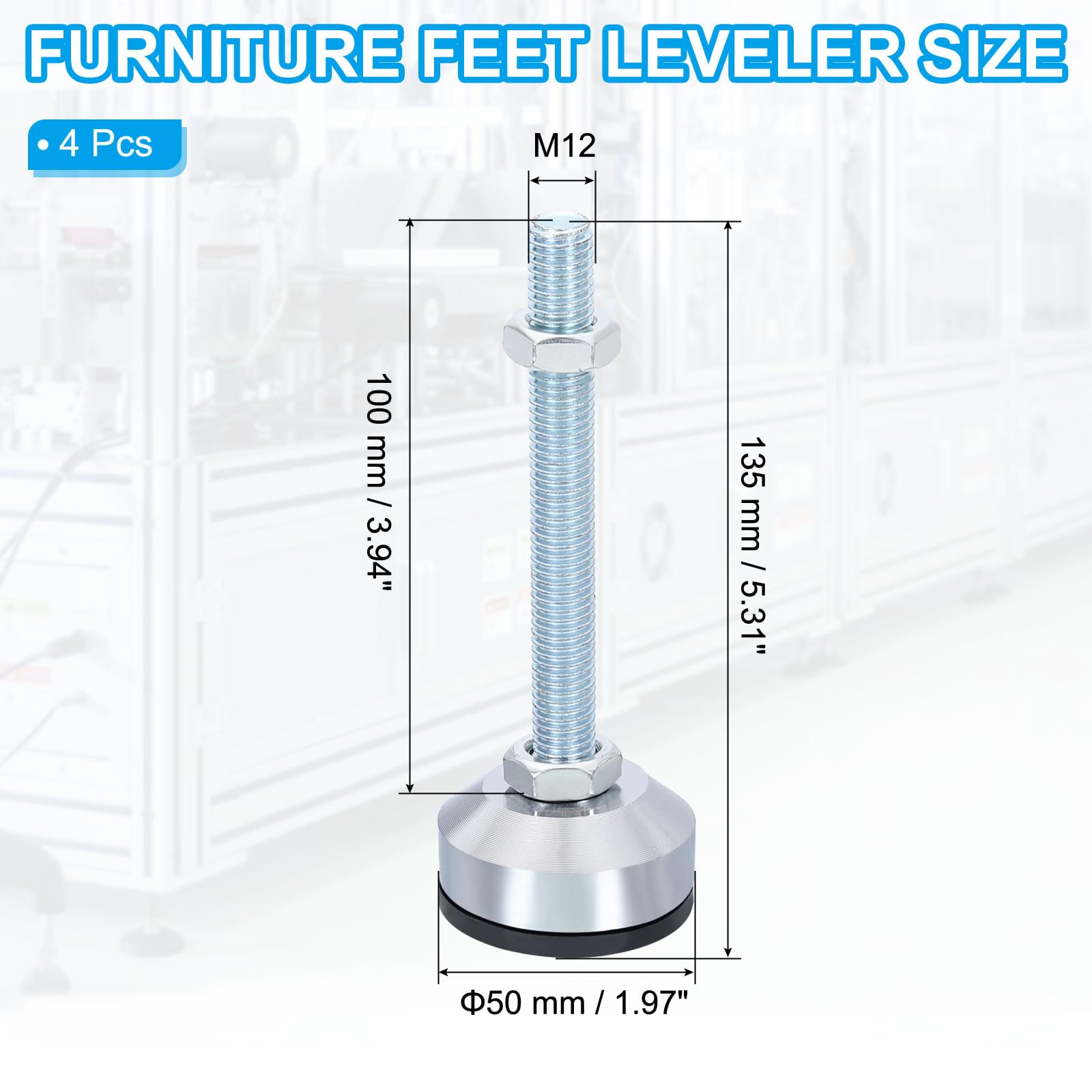 PATIKIL Furniture Leveling Feet 2" Dia Base M12 Thread - Image 2