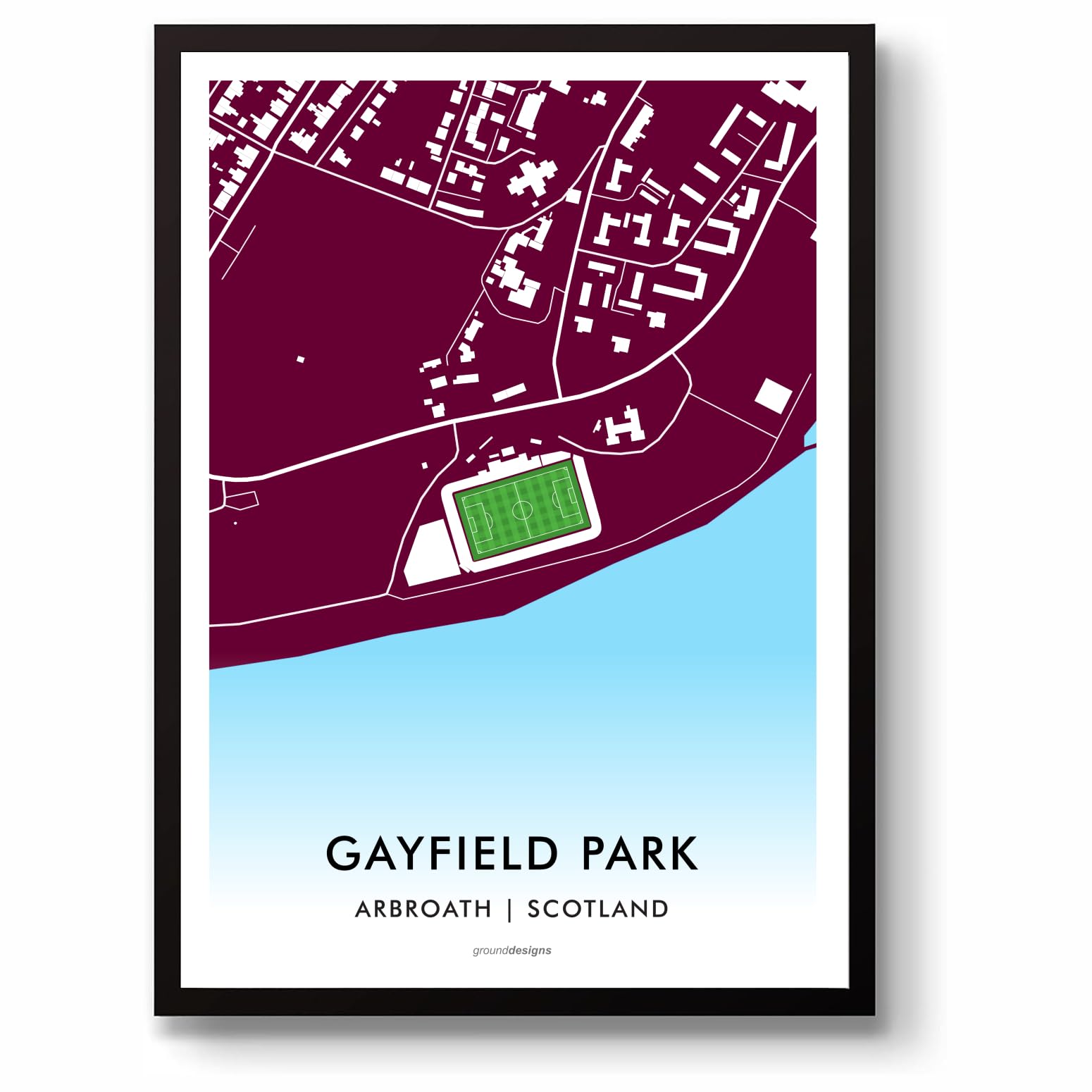 Grounddesigns Men's Maroon Arbroath Fc Football Gift Gayfield Park Stadium Art Map Unframed A3 Print