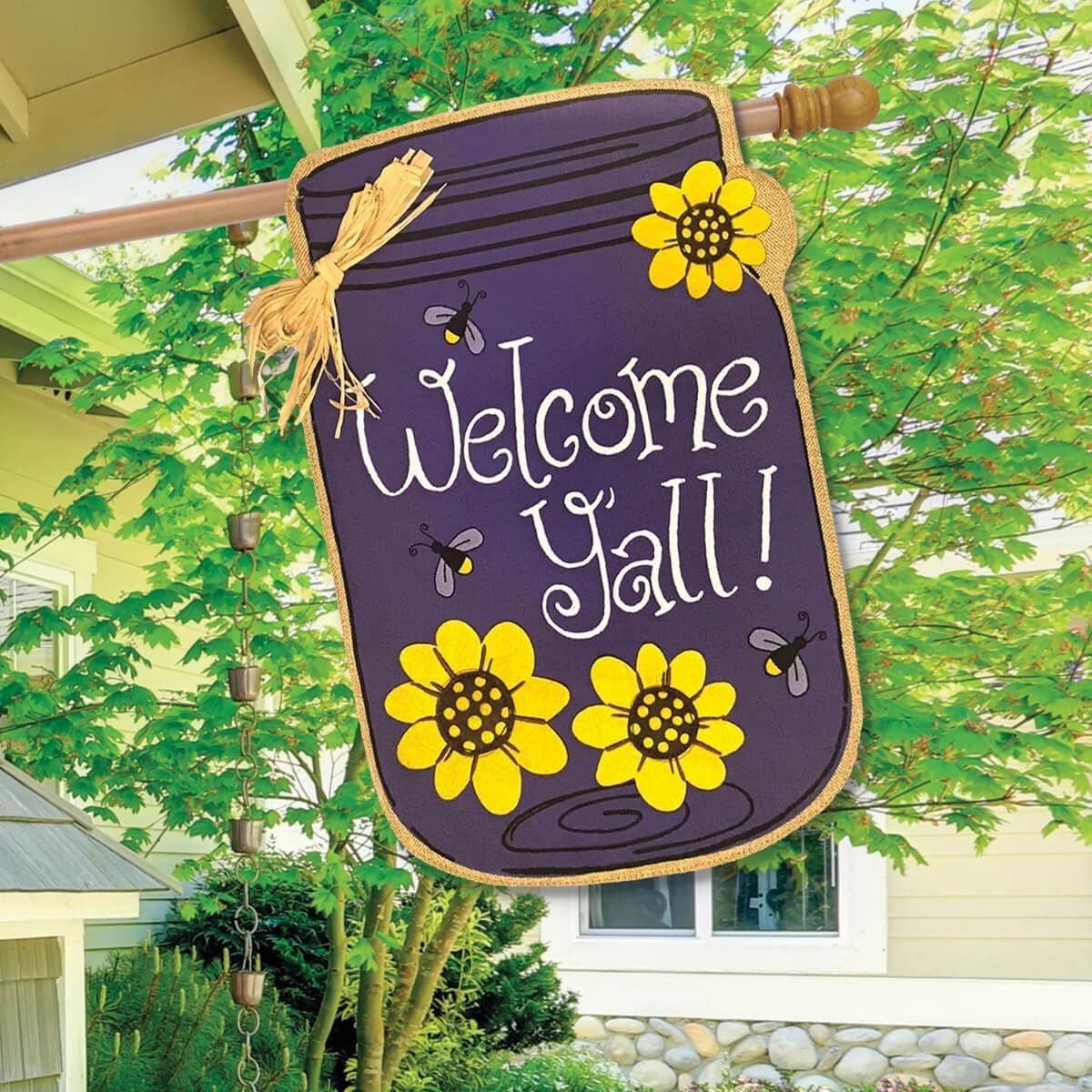 Briarwood Lane Welcome Y'all Jar Spring Burlap House Flag