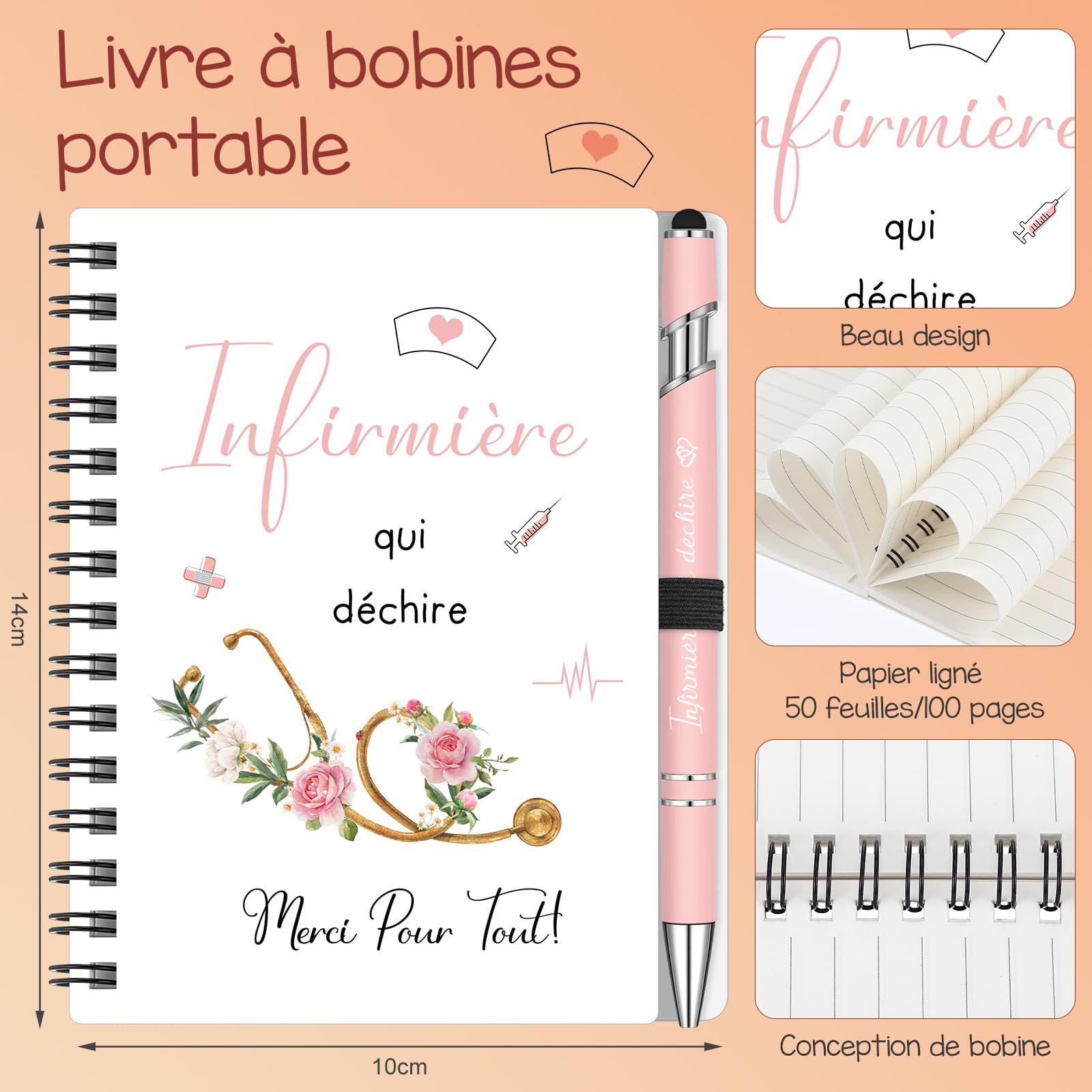 Sinmoe Cadeaux pour Infirmière Mini Bloc-Notes Porte-Clés Stylo à Bille Infirmière Qui Déchire