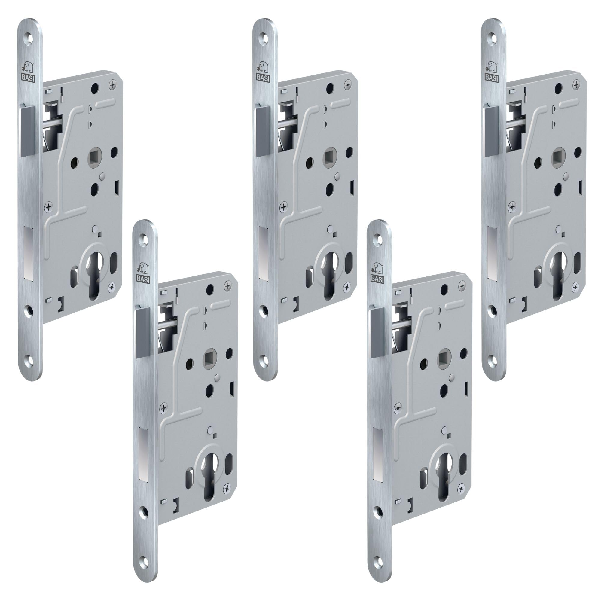 Serrure à larder PZ 55mm BASI pour porte de chambre avec têtière inox