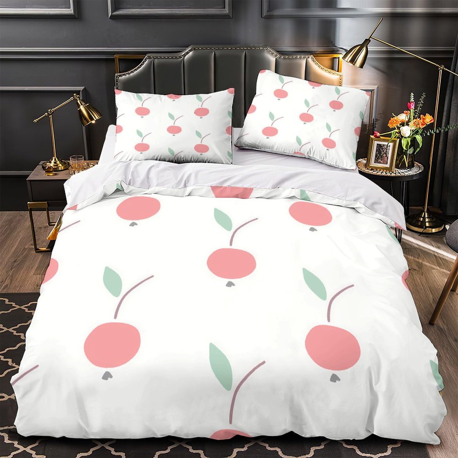 Parure de lit cerise rose 140x200cm avec housse de couette imprimée 3D