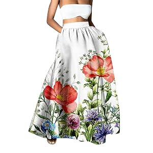 Women Long Skirts Drawstring Cute Maxi Skirts Soft Ruffle High Waisted Boho Skirt Vintage a Line Beach Cover