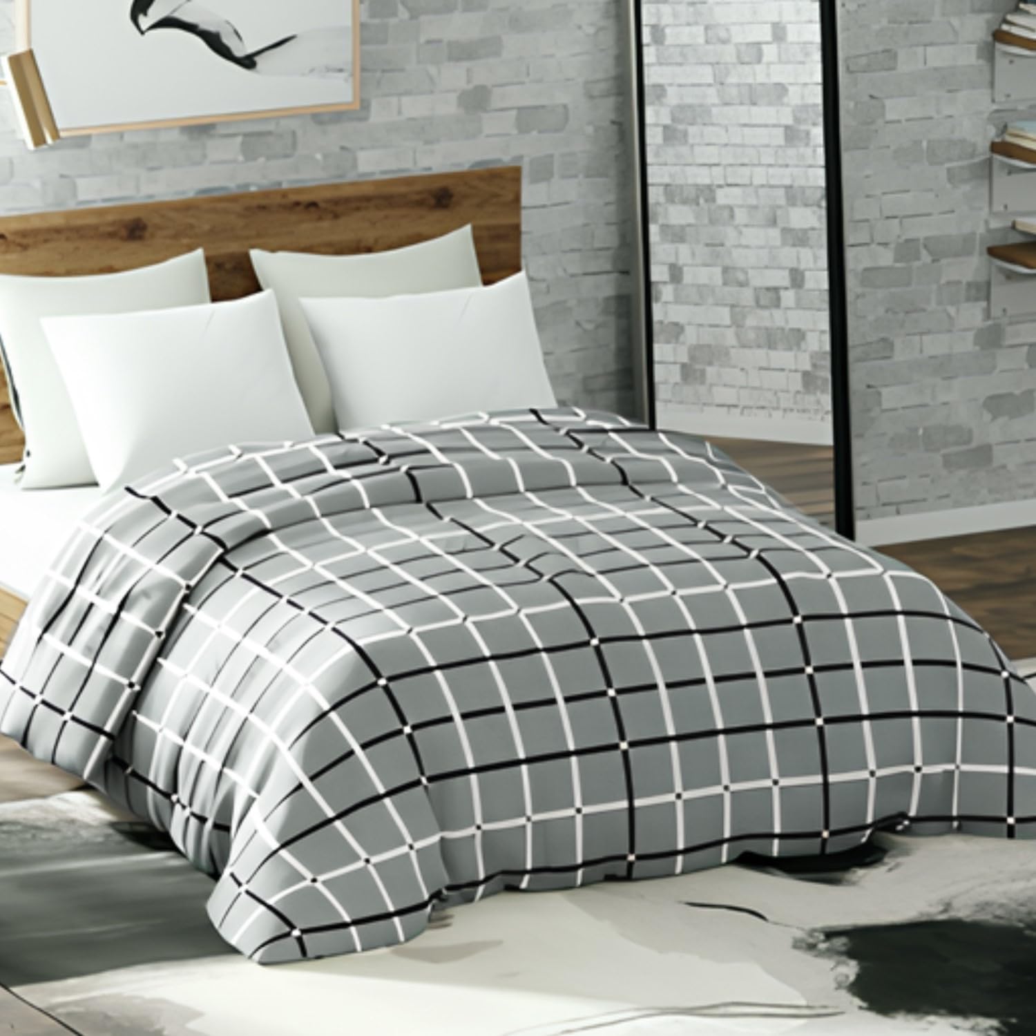 haus & kinder Printed Flannel Blankets, 450GSM Reversible Fur Blankets for Extra Warm, AC Room, Kids, Adults | Soft Microfiber Single Blanket for All Season | Grey Stripe 150X230Cm