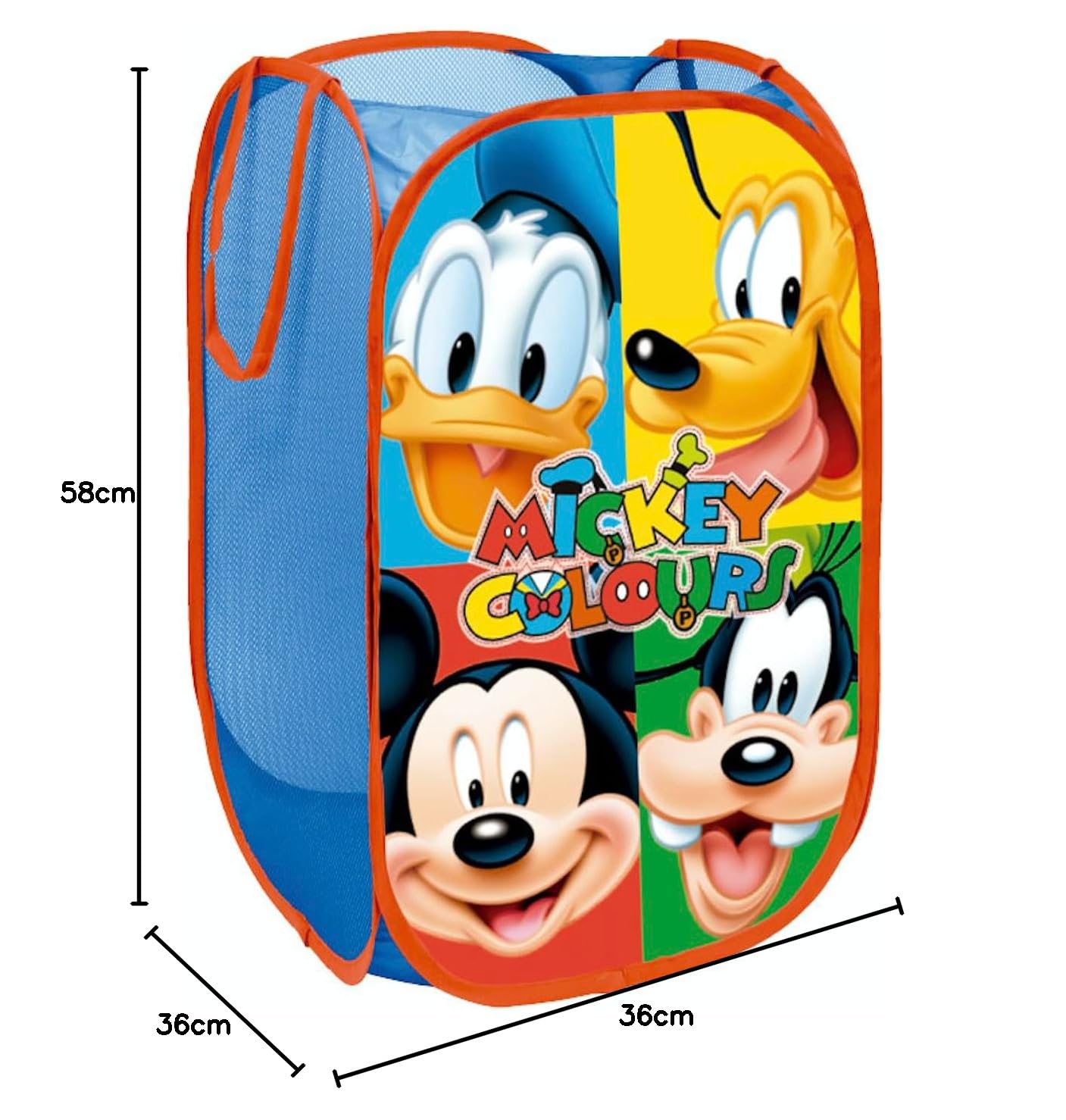 Cesto pieghevole Topolino Pluto Paperino Pippo Disney Mickey Mouse 36x36x58 cm per giocattoli vestiti bambini