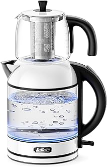 Feller Germany 2200W 2-in-1 Teamaker, 2L Glass Kettle+1L Teapot by German Technology, STRIX, Keep-Warm+Boil-Dry+Overheat, Stainless Steel Teapot Kit, TS288, 2Y Guarantee-UAE Version (White)