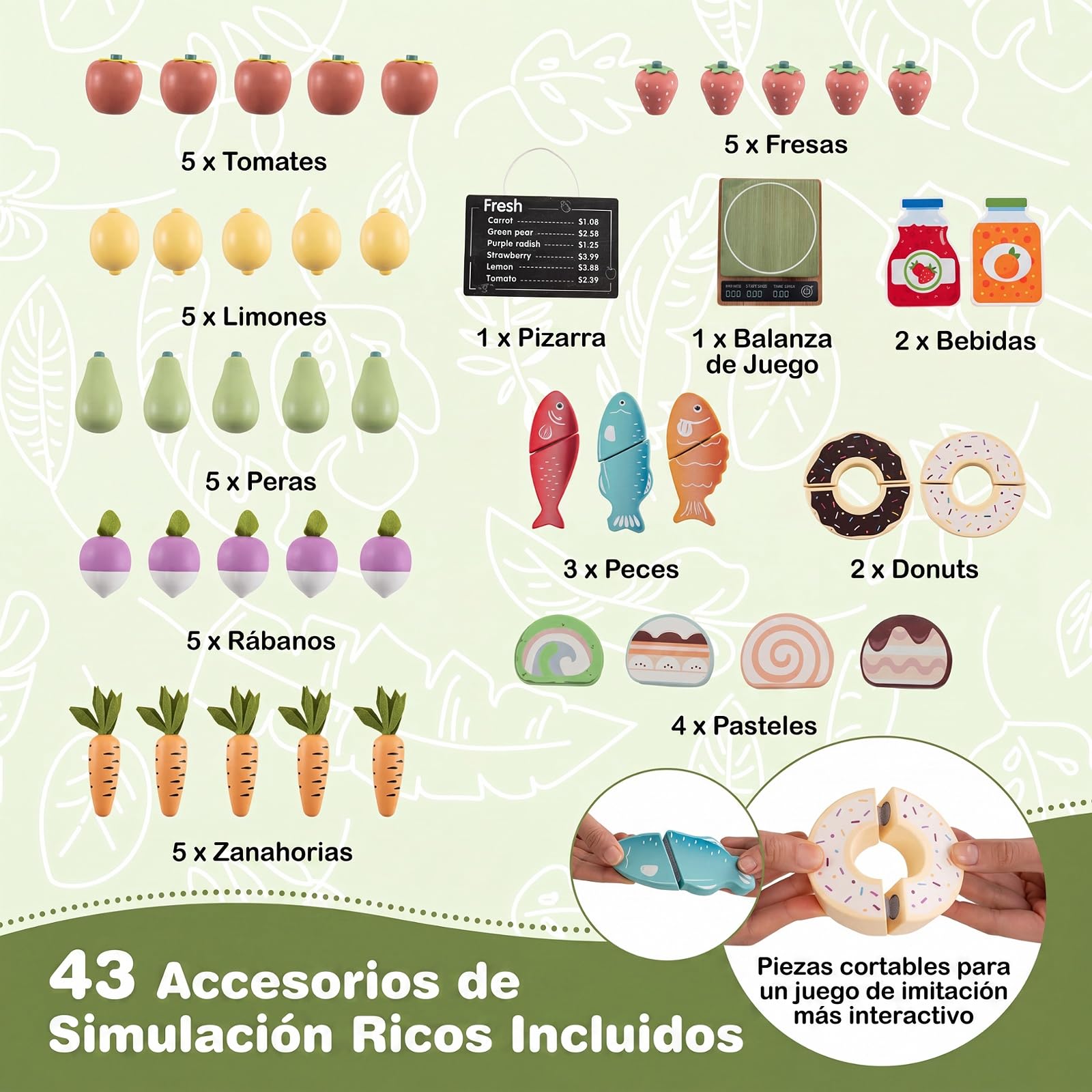 COSTWAY Tienda de Comestibles de Juguete para Niños, Supermercado Infantil | Madera de Abeto, con Toldo, Pizarra y Varios Accesorios, Soporte Puesto de Mercado Infantil para Interior Exterior 3+ Años