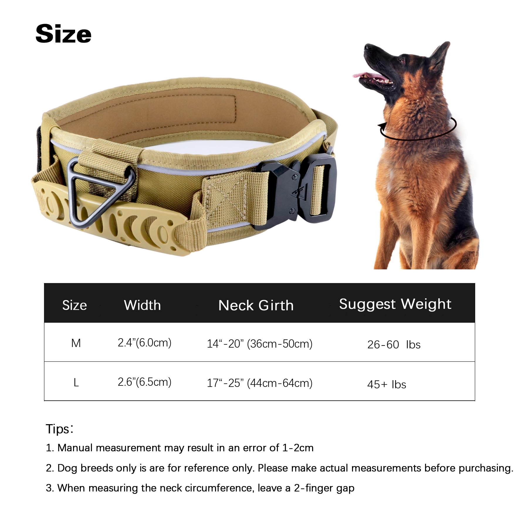 Collar táctico para perro de 2.6 pulgadas de ancho con mango de control, collar militar resistente con hebilla de metal fuerte, collar reflectante de entrenamiento para perros medianos y