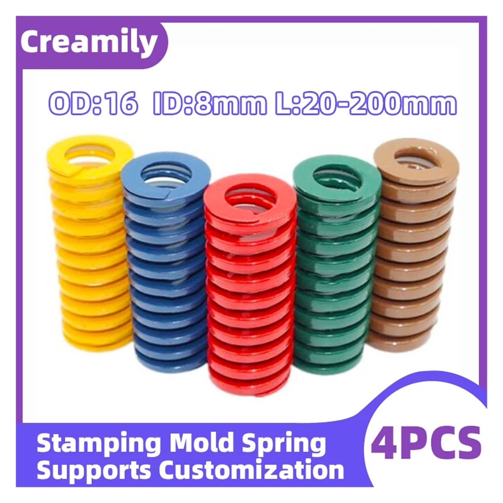 4 pz Molle di stampo compressione stampata a spirale durevoli diametro esterno 16 mm interno 8 mm lunghezza 20-55 mm (16 x 8 x 35 mm, rosso)