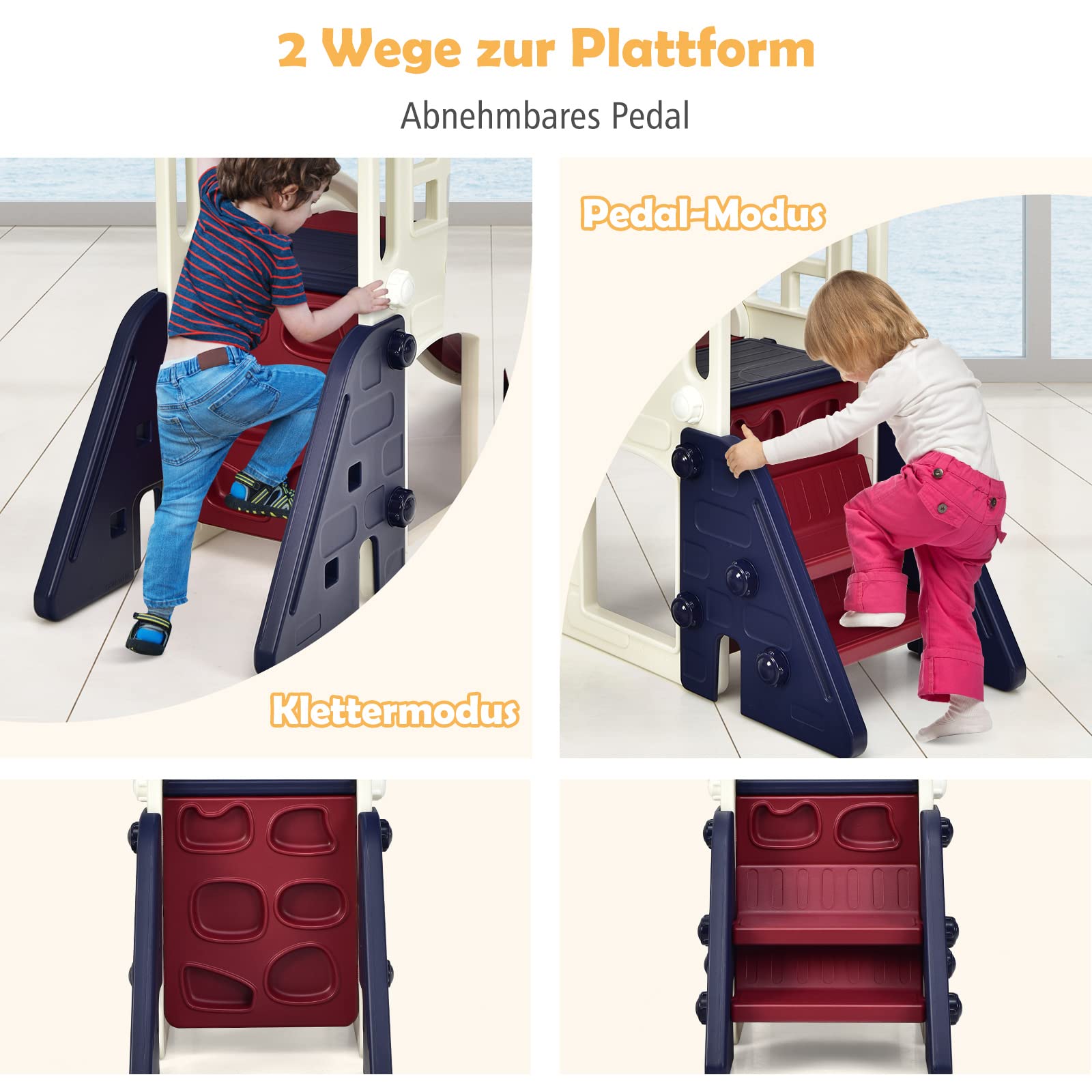COSTWAY Kinderglijbaan, 6-in-1 Kinderglijbaan Met Basketbalkorf En Telescoop Kinderspeelplaats Met Opbergruimte En Antislip Treden Voor Binnen En Buiten Voor Jongens En Meisjes Vanaf 1 Jaar Grijs
