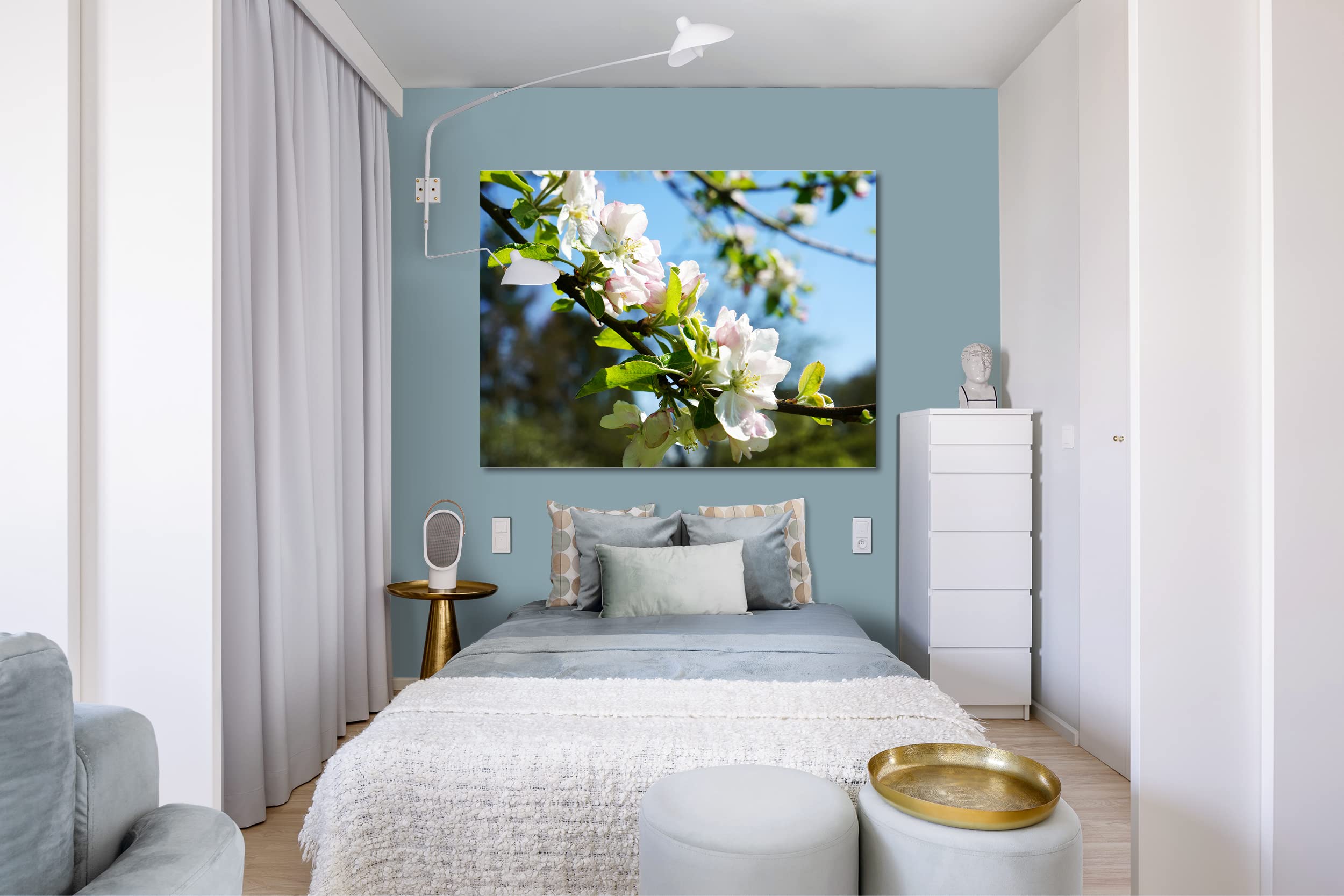 Glücksvilla - Fioritura dei meli 2 (tela 2 cm, 160 x 120 cm) | varie misure - quadro murale orizzontale - giardino fiori fioritura pianta natura botanica albero ramo ciliegia