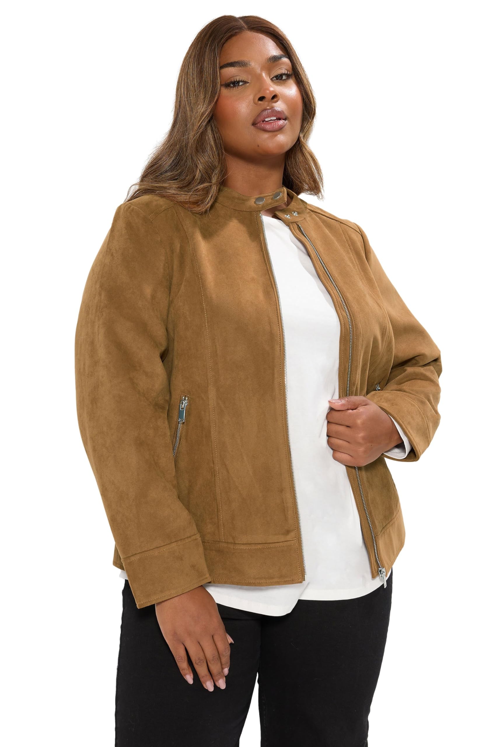Yours Women's Brown Curve Faux Suede Jacket - Plus Size Curve
