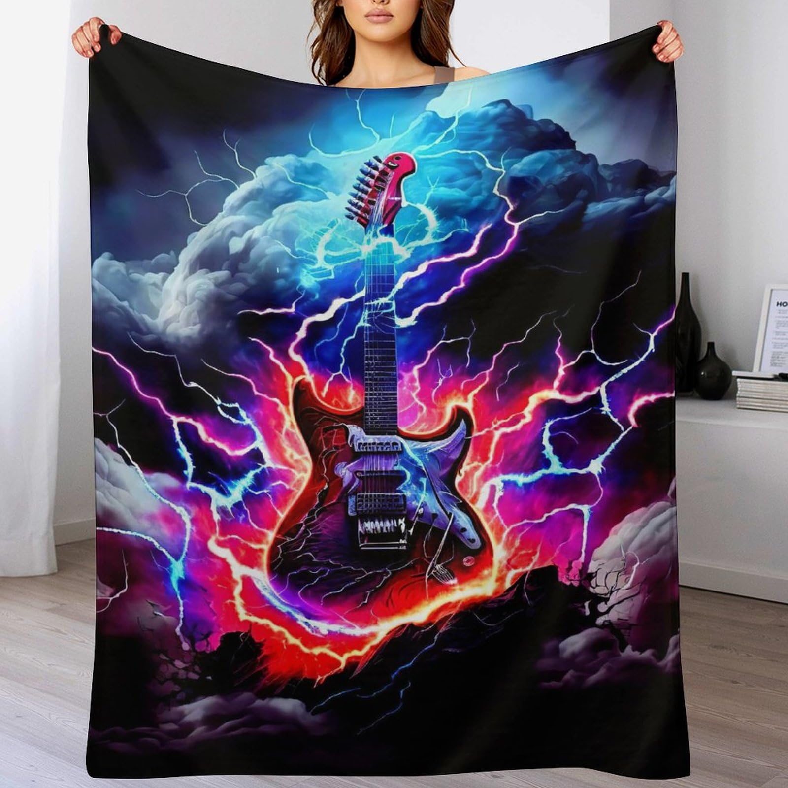 Couverture guitares en flannel douce 130x150cm pour lit et canape