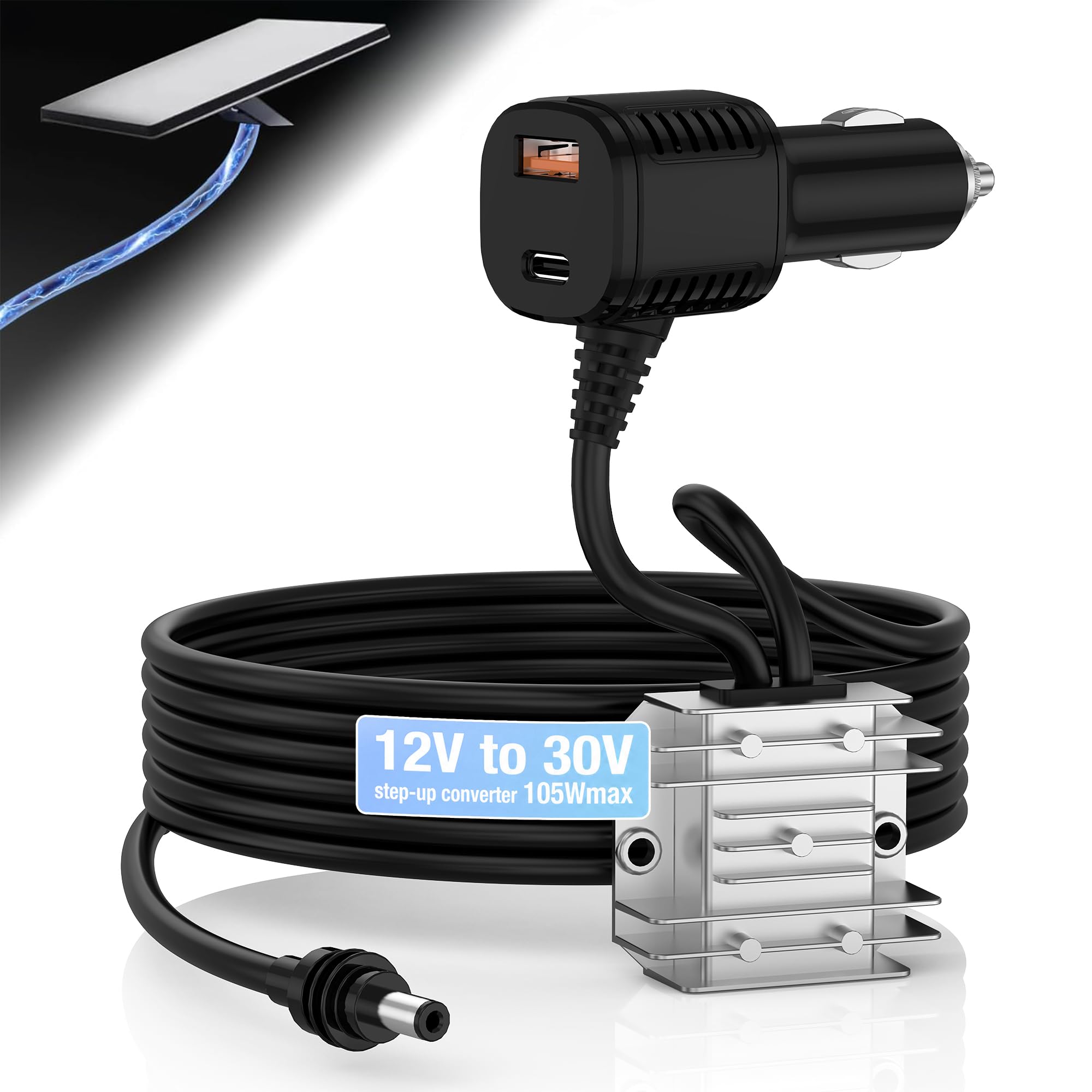 Starlink - Mini cargador de coche de 105 W, 12 V/24 V a 30 V CC-CC, salida regulada estable de 30 V con voltímetro en tiempo real, cable de alimentación impermeable para sistema de satélite