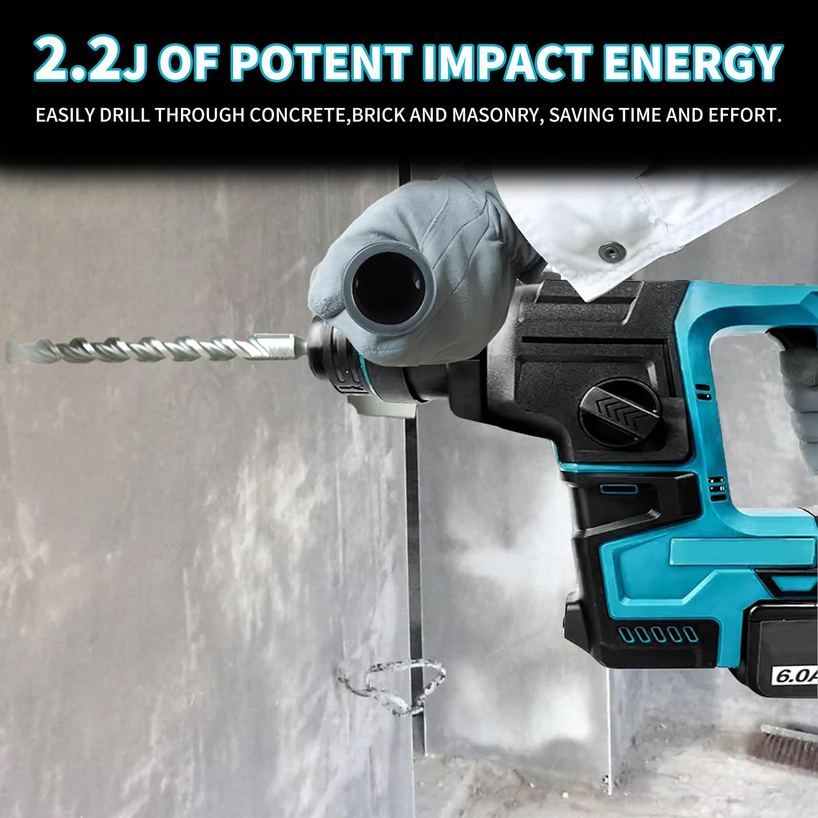 Taladro de percusión compatible con Makita 18 V | Taladro de impacto sin escobillas, 2,2 J, 1400 rpm, 8 guantes, cinceles de perforación de martillo (sin batería)