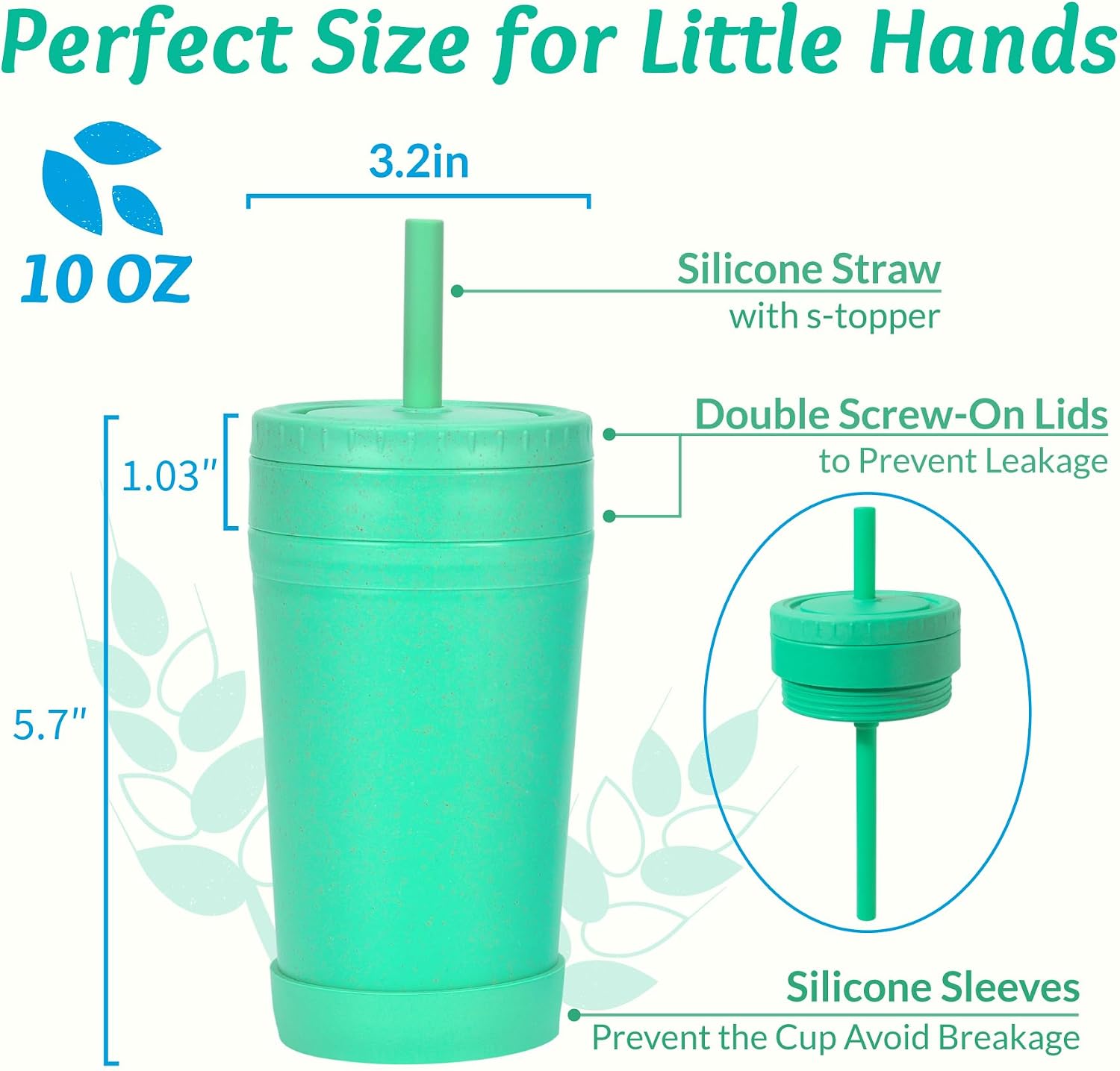 Homestockplus 10 Oz Wheat Straw Reusable Cups with Lids & Silicone Straws | Anti-slip Kids & Family Safe Drinking Cup for Milk, Juice, Smoothies,Dishwasher Microwave Safe -Easy Clean For Daily use image 3