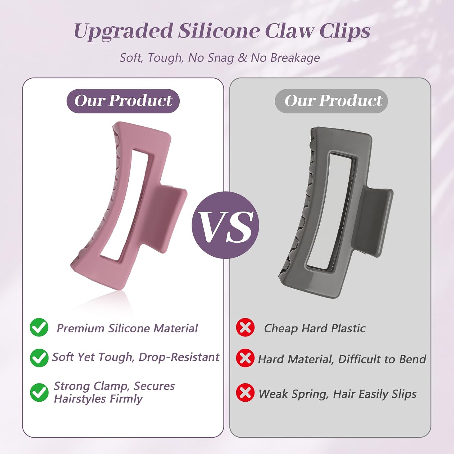 Auseibeely 4Pcs Cloud Claw Clips for Women, 4.1 Inch Large Silicone Hair Clips, Non-Slip Squishy Claw Clip for Long/Thick Hair, Strong Hold Durable Square Jaw Clip, Soft & Flexible, Multicolor