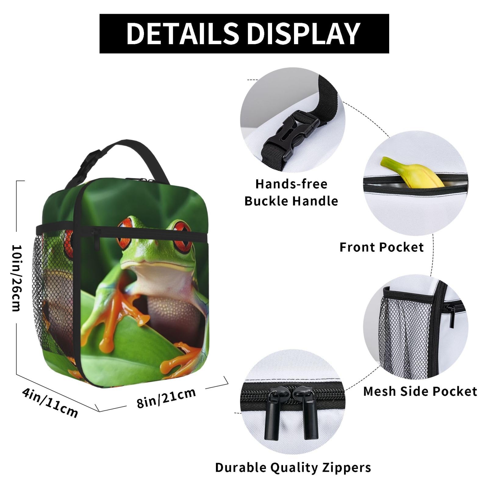 peiyeety Borsa termica per il pranzo a forma di rana tropicale
