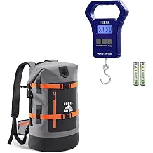 HEETA Dry Bags Waterproof Backpack for Men & Women, Roll Top Heavy Duty Cushioned Hiking Backpack Grey 40L Bundled with Fish Scale Luggage Scale with 2 AAA Batteries Blue