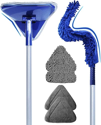 Limpiador de pared con plumero de ventilador, herramienta limpiadora de zócalo con mango largo de 82 pulgadas, limpiador de piso para trapear