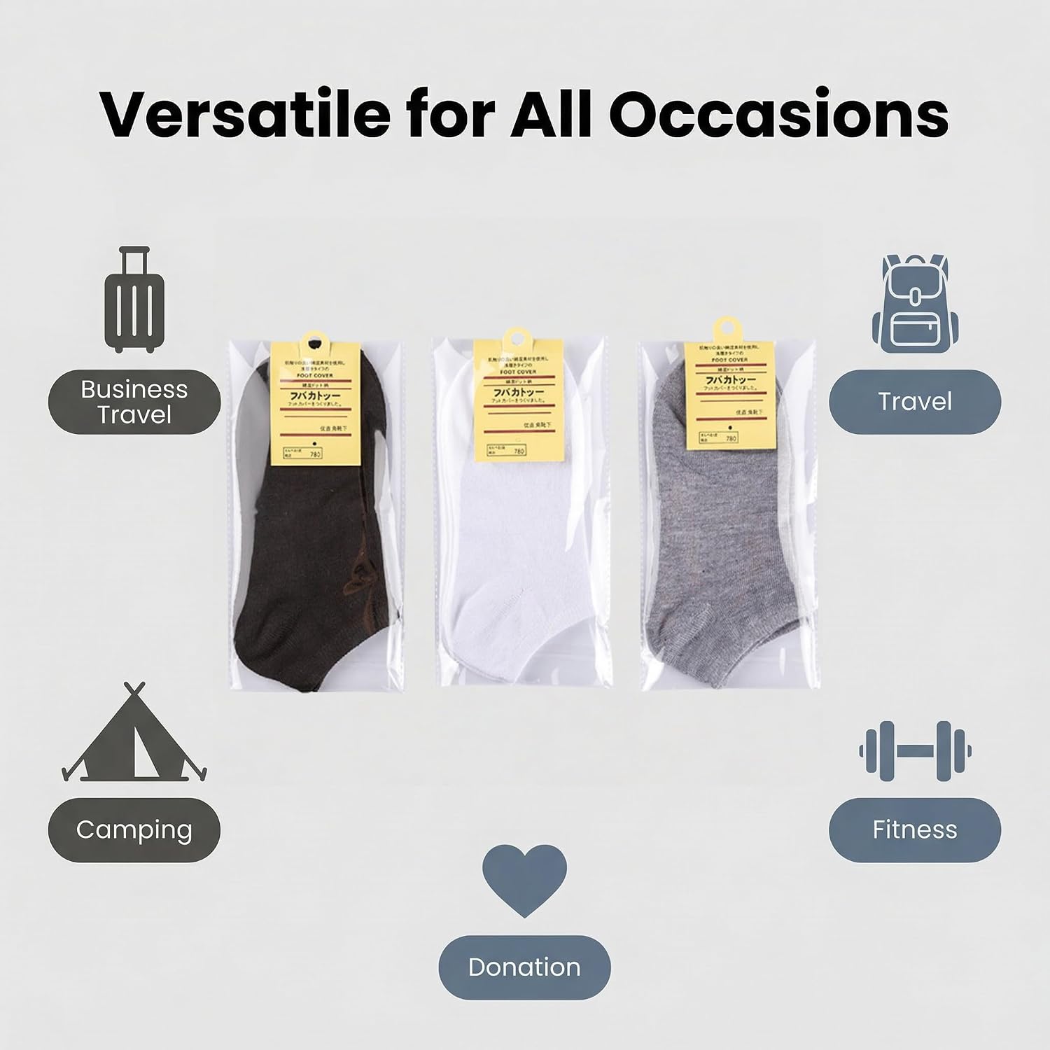 Bulk Socks Individually Pack 18/12 Pairs, Everyday Socks For Men & Women | Unisex Low Cut Mid Calf Socks, Portable, Travel Socks for Business Trip Hotel Guests Homeless Donation, Emergency Support