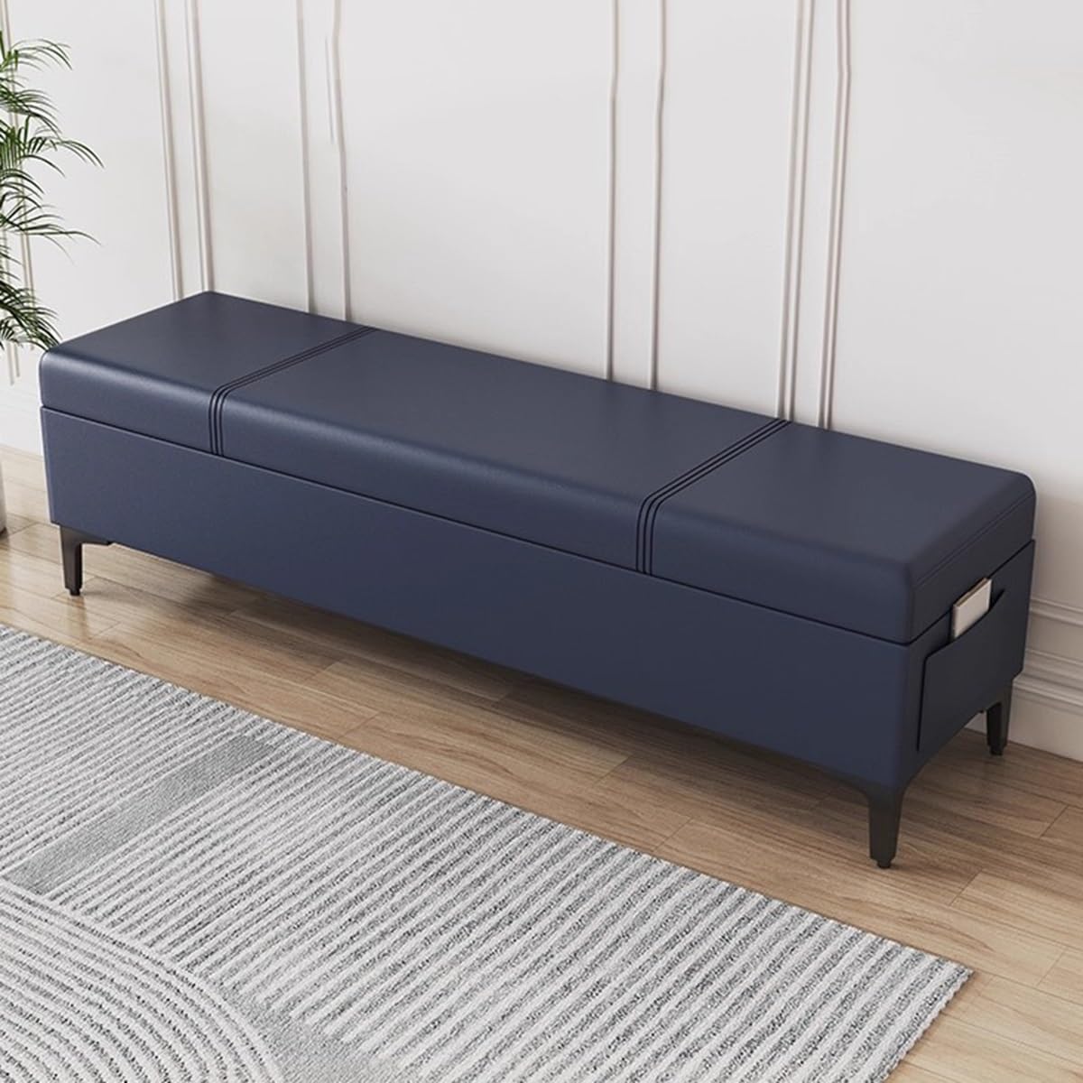 Moderno puf de cuero con patas de metal de 23.6 pulgadas, reposapiés otomano para sala de estar, entrada y dormitorio, taburete versátil para mesita de noche y banco Sk