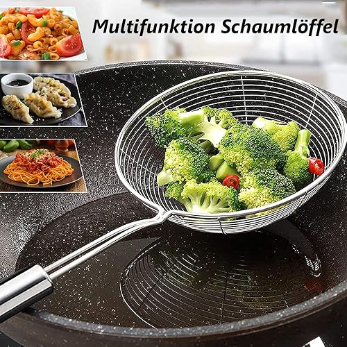 Miniatura 6 de Paquete de 2 coladores de araña, cuchara espumadora, cuchara ranurada, cuchara coladora de acero inoxidable, colador de pasta con asa, coladores de